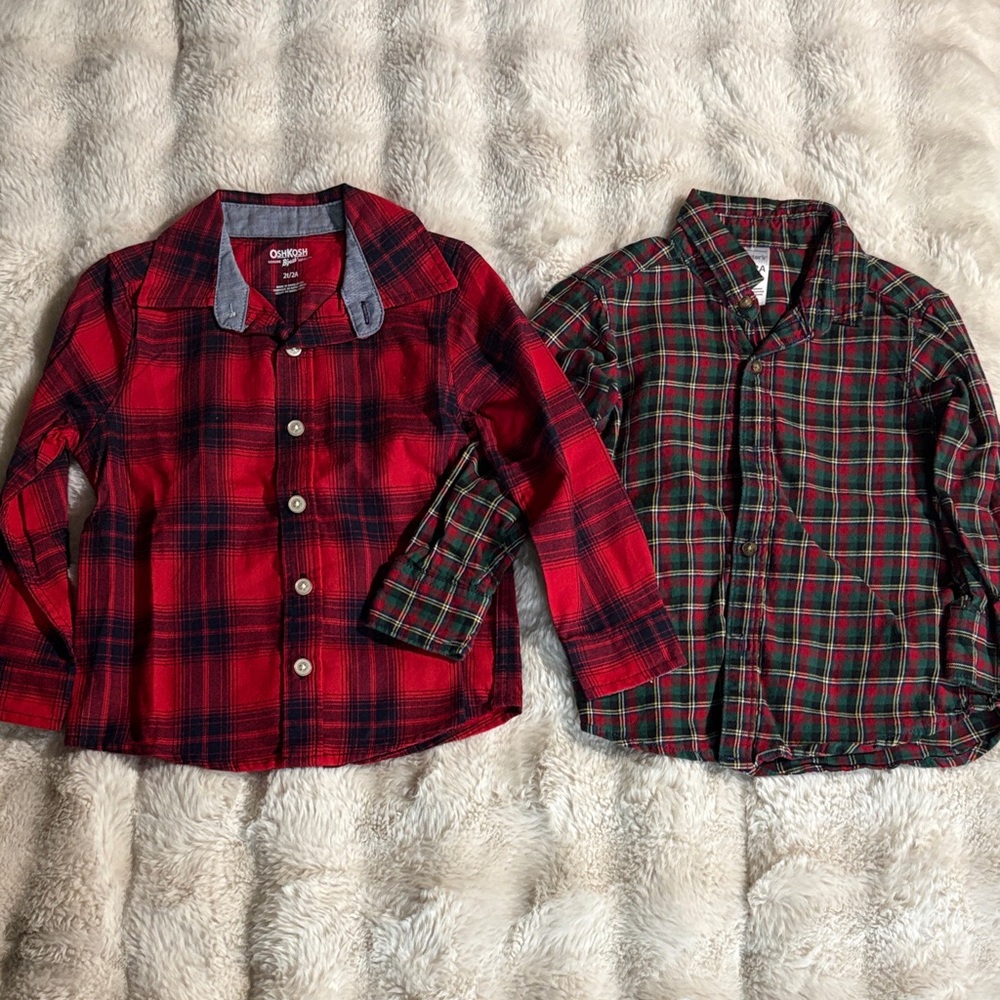 Plaid Button-Down Kids Shirts size 2T. Great for Christmas!
